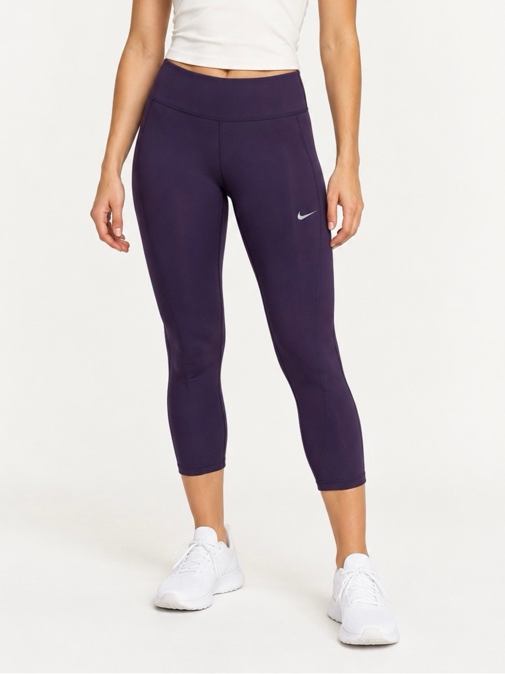 Nike Dri-FIT Power Epic Run Crop Leggings Running Tights Small Purple